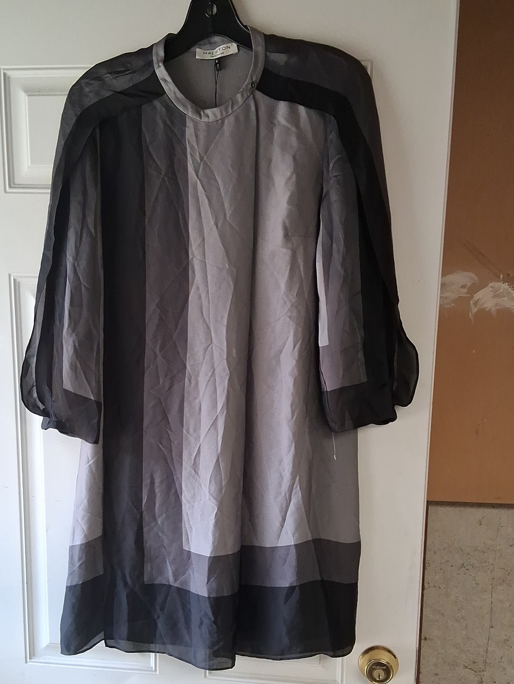 Halston Heritage Sheer Gray and Black Panel Shift Dress